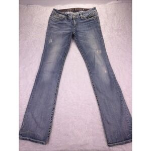 Y2K Rock Revival Jeans Womens 31 Elaina Boot Embroider Stitch Flap Pockets 32x35